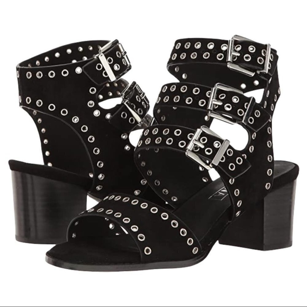 ** Sol Sana Black Sweet Pea Black Studded Suede Block Heeled Sandals Size 39